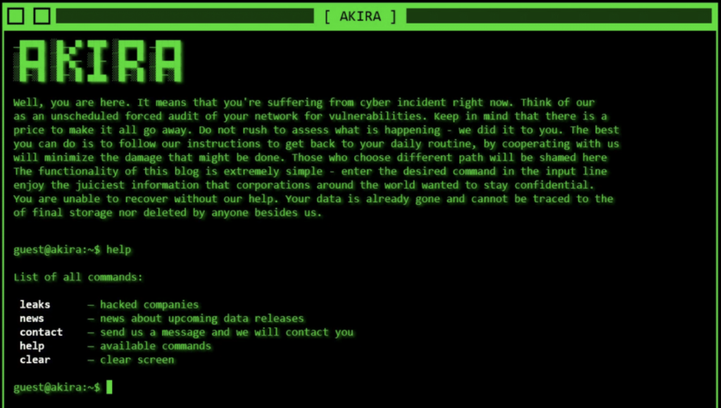 Akira ransomware interface