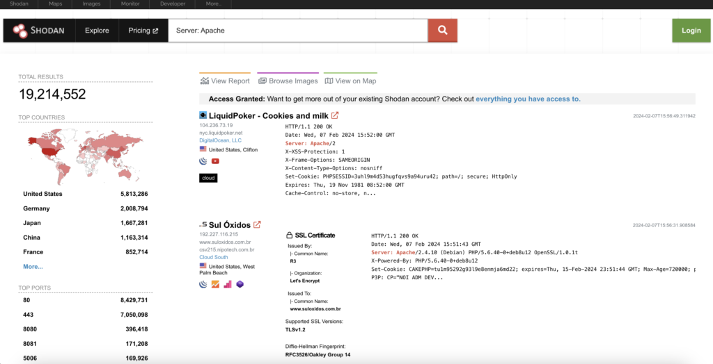Shodan - Serer:Apache