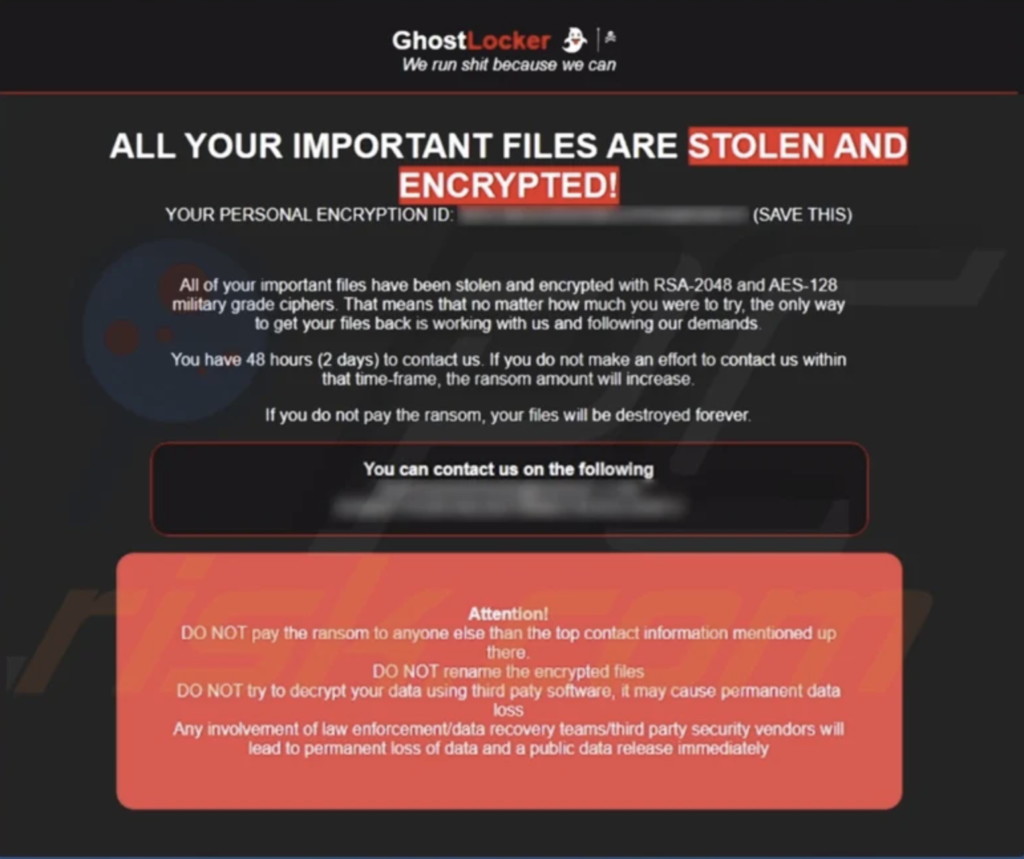 GhostLocker - Ransomware rescate note