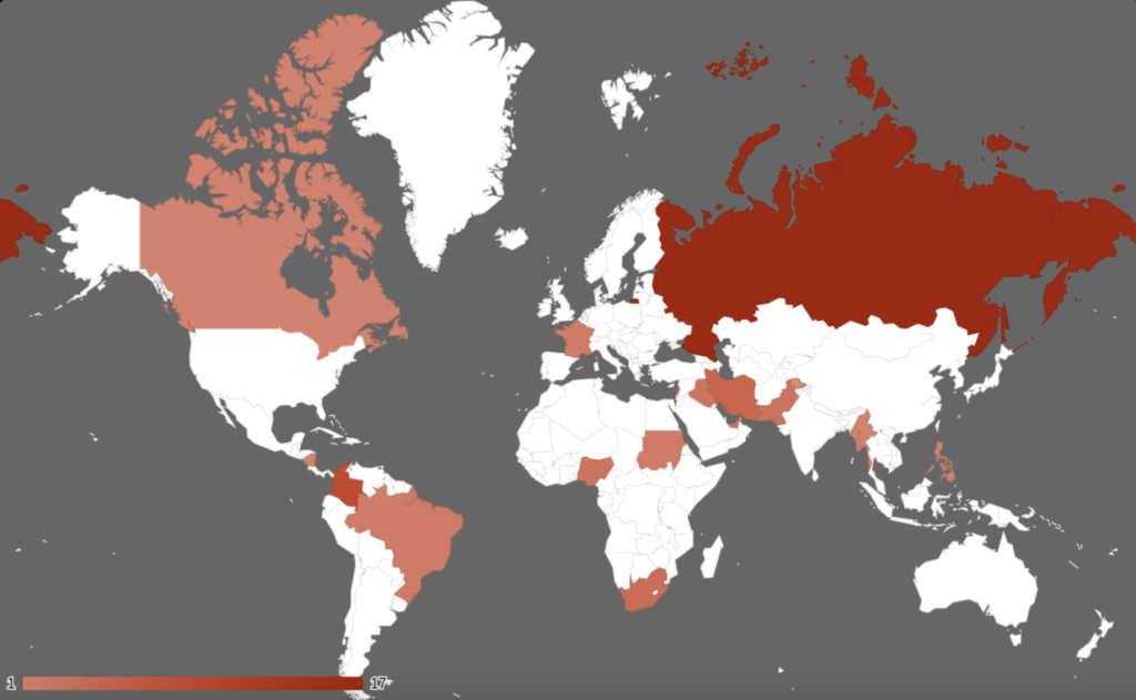 Nations impacted by the activities of the GhostSec hacking group - Font uptycs 