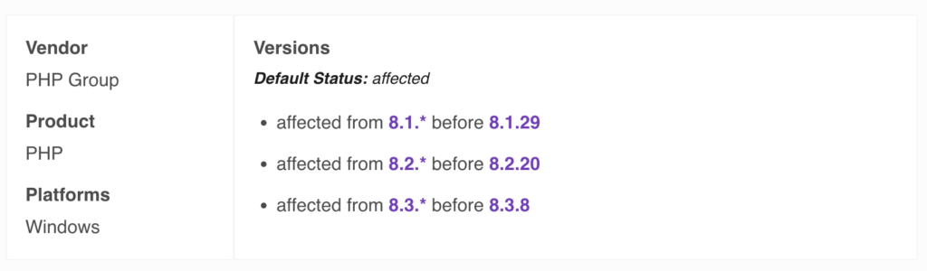 CVE-2024-4577 affected versions - CVE.org
