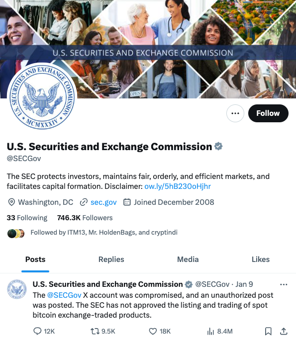 SEC’s X Account Hacked. Official statement from the @SECGov saying its account was compromised.