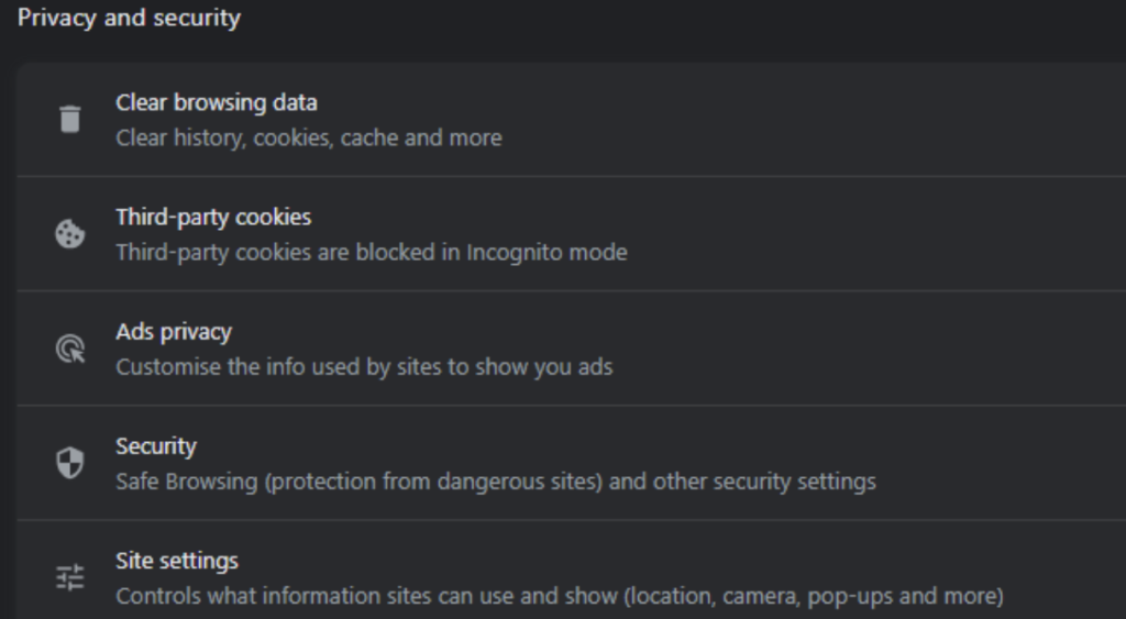 Digital Footprint - Google Chrome cookie settings.